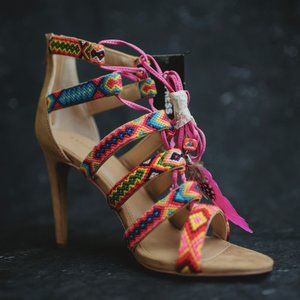 NWT Express Tribal Boho Ankle Strap High Heels